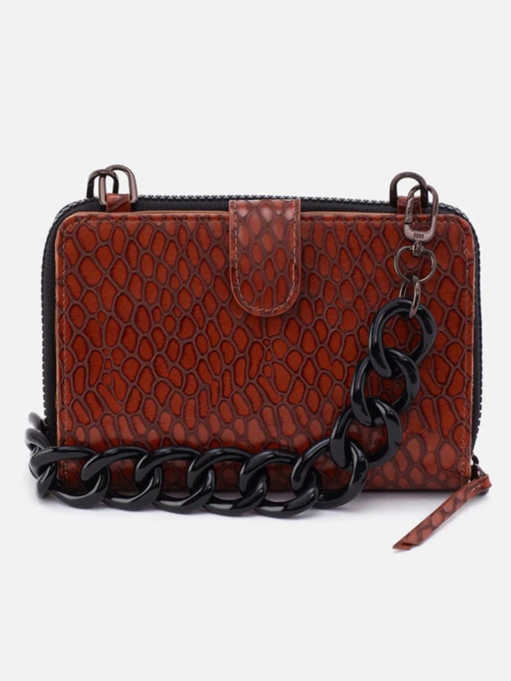 HOBO Dixon Brown Croc-Embossed Leather Crossbody Wallet NWT
